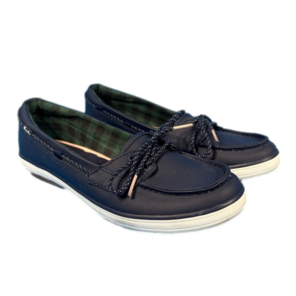 Keds Womens Navy Faux Leather Boat Shoe Size 8